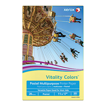 Xerox® Vitality Colors™ Color Multi-Use Printer & Copy Paper, Yellow, Ledger (11" x 17"), 500 Sheets Per Ream, 20 Lb, 30% Recycled