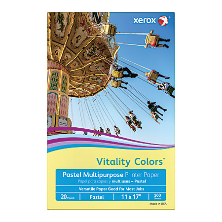 Xerox® Vitality Colors™ Multi-Use Printer & Copy Paper, 1 Ream, Yellow, Ledger (11" x 17"), 500 Sheets Per Ream, 20 Lb, 30% Recycled