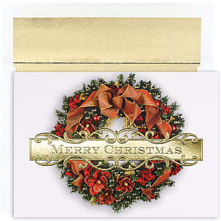 Great Papers! Holiday Greeting Cards With Envelopes, 7 7/8" x 5 5/8", Christmas Wreath, Pack Of 18