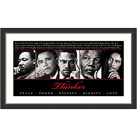 Amanti Art Thinker (Quintet): Peace Power Respect Dignity Love Wood Framed Wall Art Print, 44”W x 26”H, Black