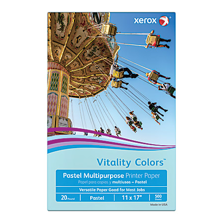 Xerox® Vitality Colors™ Color Multi-Use Printer & Copy Paper, Blue, Ledger (11" x 17"), 500 Sheets Per Ream, 20 Lb, 30% Recycled