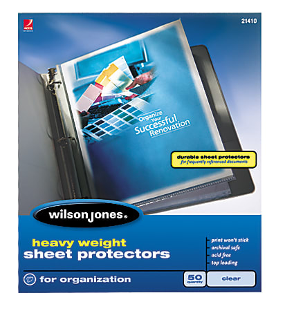 Wilson Jones® Top-Loading Sheet Protectors, Heavyweight, Diamond Clear, Box Of 50