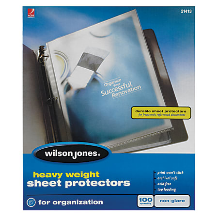 Wilson Jones® Top-Loading Sheet Protectors, Heavyweight, Non-Glare, Box Of 100