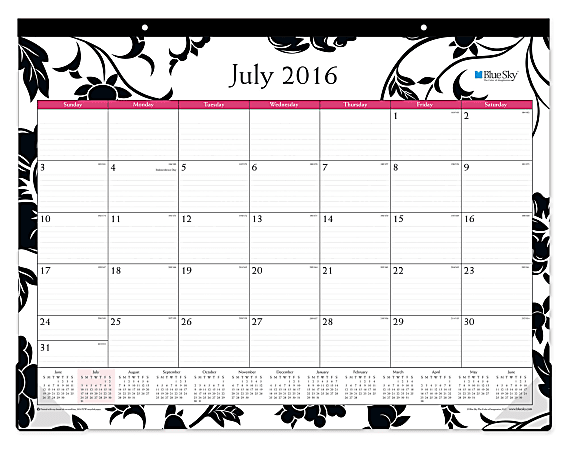 Blue Sky™ Monthly Desk Pad Calendar, 22" x 17", Barcelona, July 2016 to June 2017