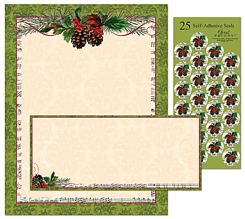 Great Papers! Holiday Stationery Kit, 8 1/2" x 11", Pinecone Garland, Set Of 25