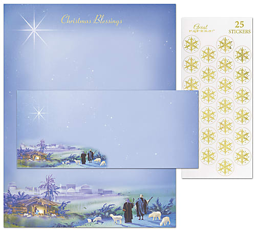 Great Papers! Holiday Stationery Kit, 8 1/2" x 11", Wondrous Light, Set Of 25