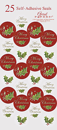 Great Papers! Holiday Foil Seals, 1", Gold/Green/Red, Christmas Holly, Pack Of 50