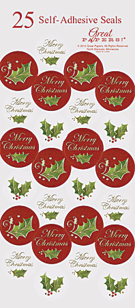 Great Papers! Holiday Foil Seals, 1", Gold/Green/Red,