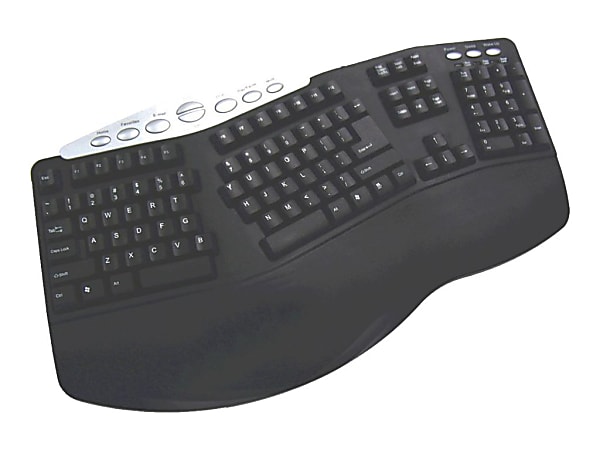 Adesso PCK-208B Tru-Form Media USB Contoured Ergonomic Keyboard, Black