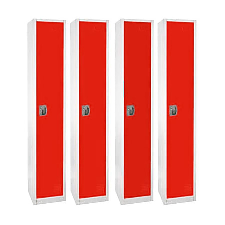 Alpine AdirOffice 1-Tier Steel Lockers, 72"H x 12"W x 12"D, Red, Pack Of 4 Lockers