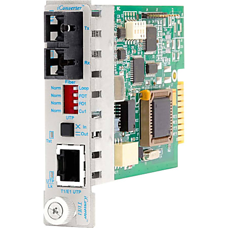 Omnitron iConverter T1/E1 Fiber Media Converter RJ48 SC Single-Mode 60km Module - 1 x T1/E1; 1 x SC Single-Mode; Internal Module; Lifetime Warranty