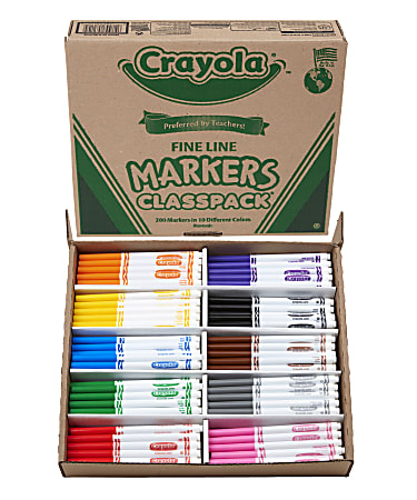 Crayola Fine Line Markers Assorted Classic Classpack Box Of 200 - Office  Depot