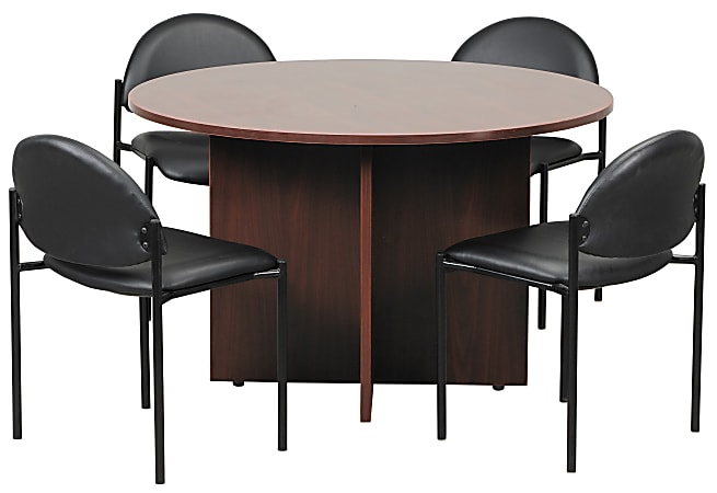 Boss Office Products Conference Table with 4 Chairs, Cherry/Black