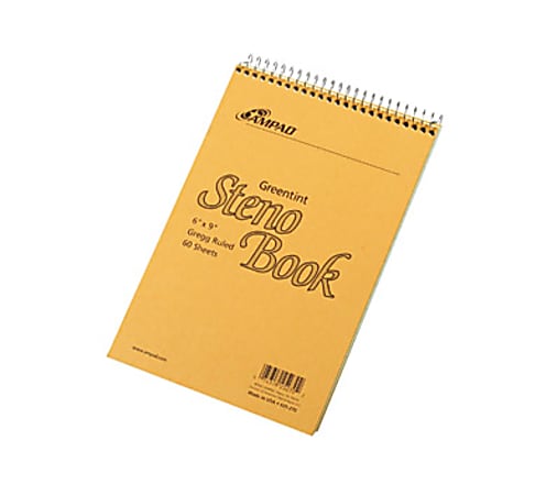 Ampad Kraft Cover Steno Book, 6" x 9", 60 Sheets, Green Tint Paper, Kraft Cover