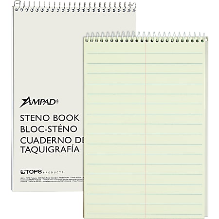 Ampad Kraft Cover Steno Book, 6" x 9", 80 Sheets, Pittman Ruled, Green Tint Paper, Kraft Cover