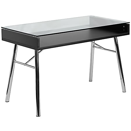 Flash Furniture Brettford Contemporary Tempered-Glass Desk, Clear/Chrome