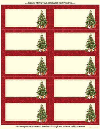 Great Papers!® Holiday Shipping Labels, 20102933P2, 10-Up, 2" x 4", Green/Ivory/Red, Lacy Tree, Pack Of 60