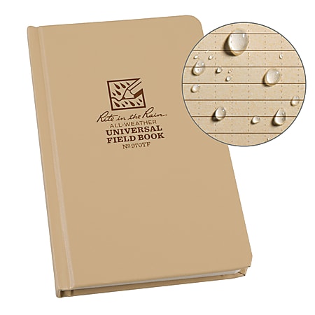 Rite in the Rain Hardcover Notebook, 4 3/4" x 7 1/2", Universal Rule, 160 Pages (80 Sheets), Tan