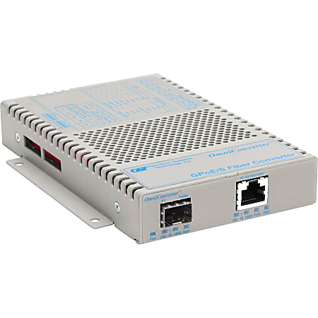 Omnitron OmniConverter 10/100/1000 PoE Gigabit Ethernet Fiber Media Converter Switch RJ45 SFP - 1 x 10/100/1000BASE-T; 1 x 100/1000BASE-X (SFP); US AC Powered; Lifetime Warranty