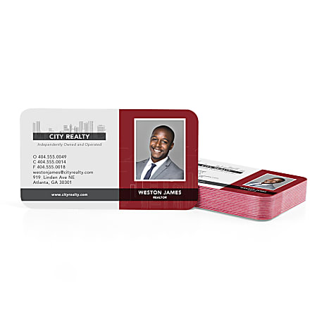Custom Full-Color Luxury Heavy Weight Color Core Business Cards, Red Core, Rounded Corners, 1-Side, Box Of 50