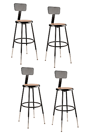 National Public Seating Adjustable Hardboard Stools With Backs, 25"-33"H, Black, Set of 4