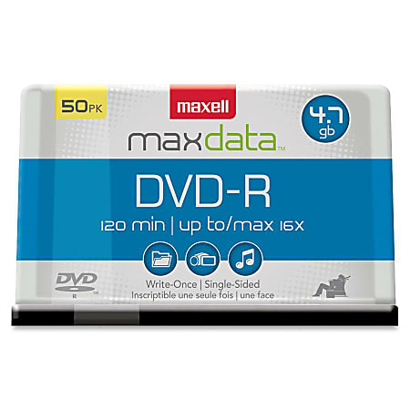 Maxell® DVD-R Recordable Media Spindle, 4.7GB/120 Minutes, Pack Of 50