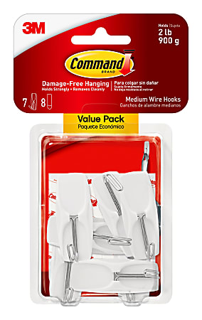 Command Medium Wire Toggle Hooks, 7 Command Hooks, 8 Command Strips, Damage Free Organizing of Dorm Rooms, White