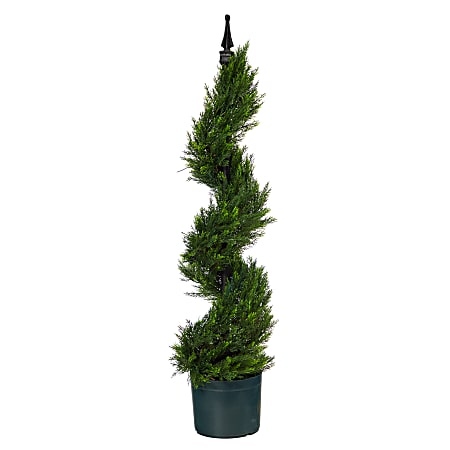 Nearly Natural Cypress Spiral Topiary Tree 3’H Artificial Plant With Planter, 36”H x 8”W x 8”D, Green/Black