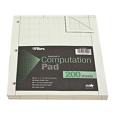 TOPS? Engineer's Computation Pad, 8 1/2" x 11", 200 Sheets, Green