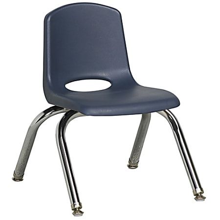 ECR4Kids® School Stack Chairs, 10" Seat Height, Navy/Chrome Legs, Pack Of 6