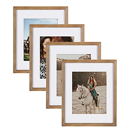 Uniek DesignOvation Gallery Wood Photo Picture Frame Set, 12” x 15" With Mat, Rustic Brown, Set Of 4