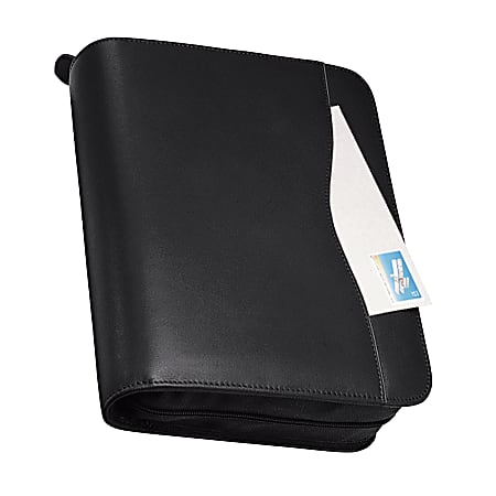 Day-Timer® Verona 7-Ring Leather Starter Set With Zipper, 8 1/2" x 11", Black