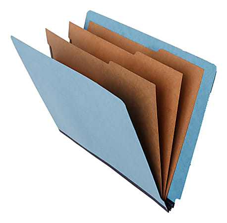 Atlas End Tab Folders With 3 Dividers, 8 Fasteners, 2" Expansion, Legal Size, Light Blue, Pack Of 10