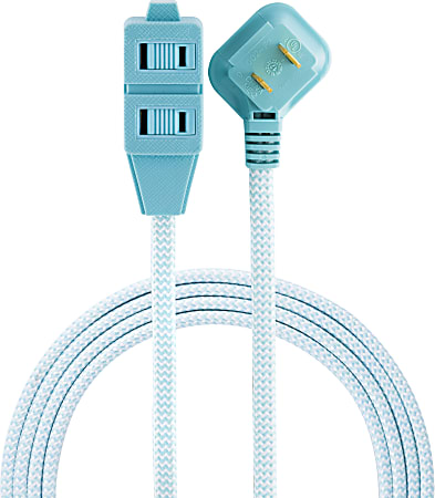 Cordinate Braided 3-Outlet Indoor Extension Cord, 8', Mint/White, 39983-T1