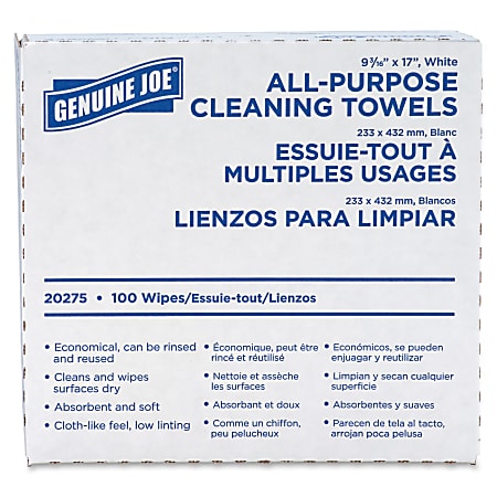 Genuine Joe All-Purpose Cleaning Towels - 17" x 9.50" - White - Fabric - Absorbent, Medium Duty, Reusable - For Multipurpose - 100 Per Box - 1000 / Carton