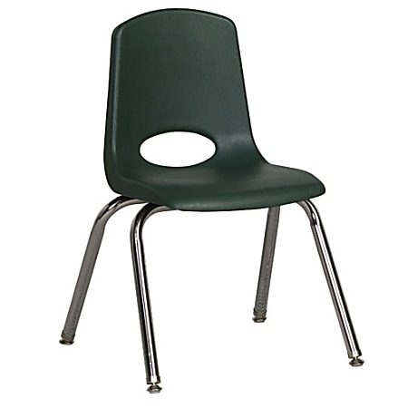 ECR4Kids® School Stack Chairs, 14" Seat Height, Hunter Green/Chrome Legs, Pack Of 6
