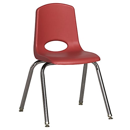 ECR4Kids® School Stack Chairs, 16" Seat Height, Red/Chrome Legs, Pack Of 6