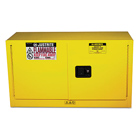 Justrite Yellow Piggyback Safety Cabinets, Self Closing Cabinet, 17 Gallon