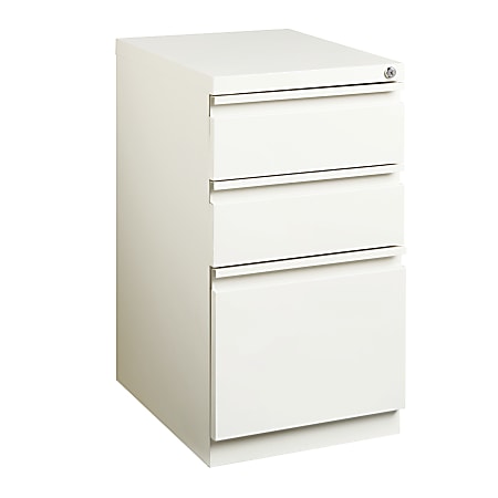 WorkPro® 20”D Vertical 3-Drawer Mobile Pedestal File Cabinet, White