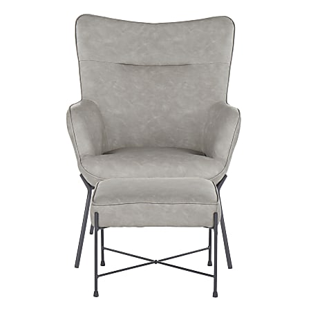 LumiSource Izzy Industrial Lounge Chair And Ottoman Set BlackGray