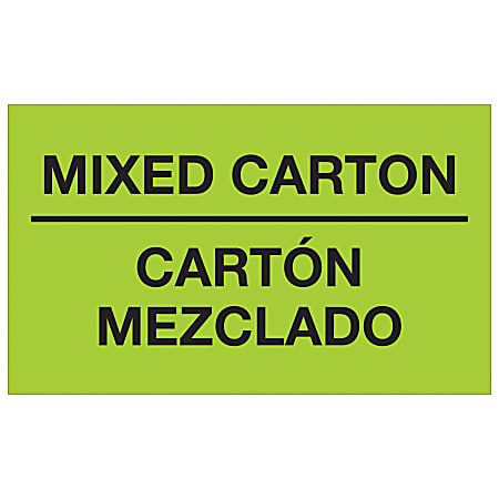 Tape Logic® Bilingual Labels, DL1319, Mixed Carton - Carton Mezclado, 3" x 5", Fluorescent Green, Roll Of 500