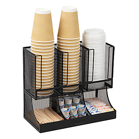 Mind Reader 2 Tier 6 Compartment Coffee Cup and Condiment Organizer, 11-1/4"H x 6-129/20"W x 13"D, Black