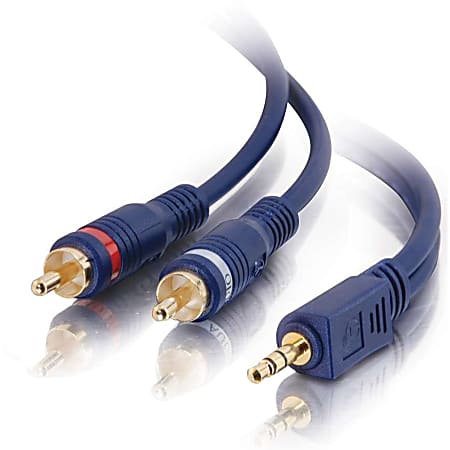 C2G 6ft Velocity One 3.5mm Stereo Male to Two RCA Stereo Male Y-Cable - Mini-phone Male - RCA Male - 6ft - Blue