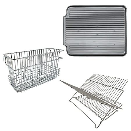 Better Houseware Dish Drain Board, Rack and Cutlery Caddy Kit, Metallic