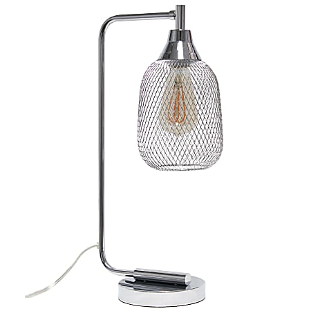 Elegant Designs Industrial Mesh Wire Desk Lamp With LED Bulb, 19"H, Chrome