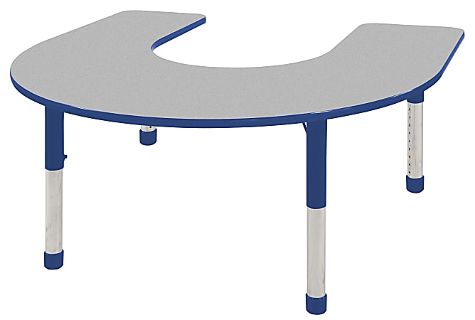 ECR4KIDS® Adjustable Horseshoe Activity Table, Chunky Legs, 60"W x 66"D, Gray Top/Blue Legs
