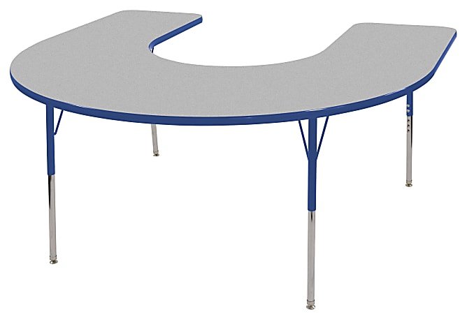 ECR4KIDS® Adjustable Horseshoe Activity Table, Standard Legs, 60"W x 66"D, Gray Top/Blue Legs