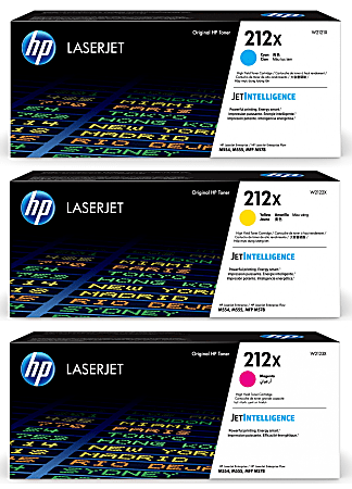 HP 212X Cyan; Magenta; Yellow High Yield Toner Cartridges Combo, Pack Of 3, W2121X,W2122X,W2123X