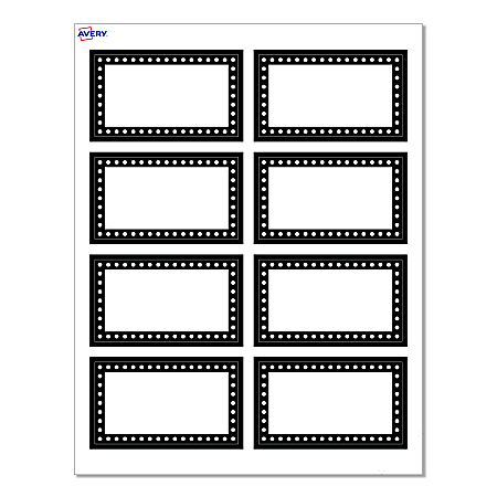 Avery® Print-To-The-Edge Cards With Sure Feed®, S00-D28-PRMWC10, 2" x 3-1/2", Matte White, Preprinted Black & White Polka Dots Design, Pack Of 80