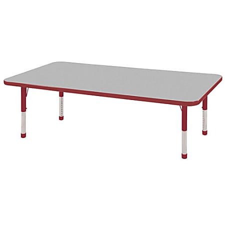 ECR4KIDS® Adjustable Rectangle Activity Table, Chunky Legs, 30"W x 60"D, Gray Top/Red Legs